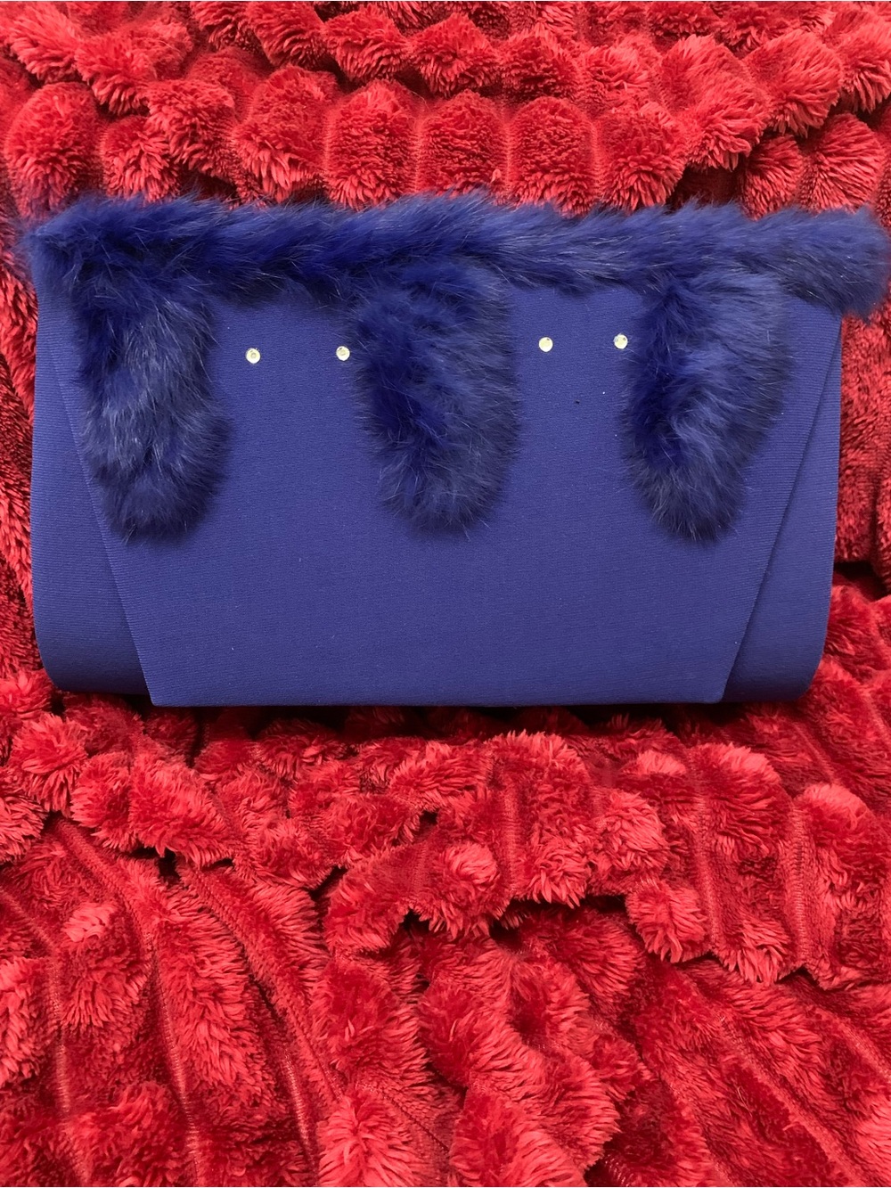 Blue Faux Fur Accent Clutch Bag - Women's Evening Bag